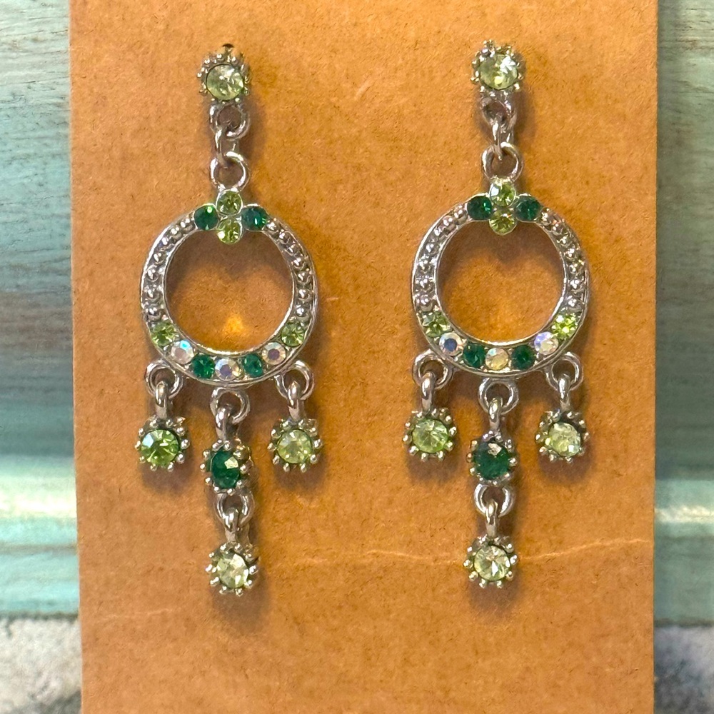 EUC Green Crystal Dangle Earrings